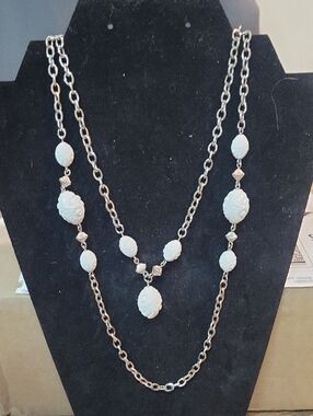 White Carved Bead Layered Necklace - Women Jewelry